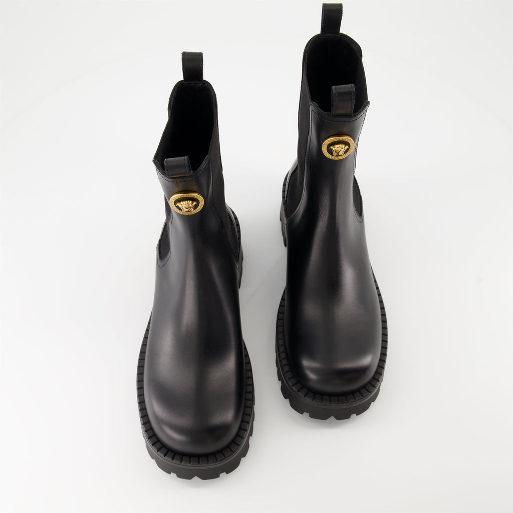 Chelsea boots, Luxury footwear, Versace boots, Autumn-Winter collection, Black leather boots