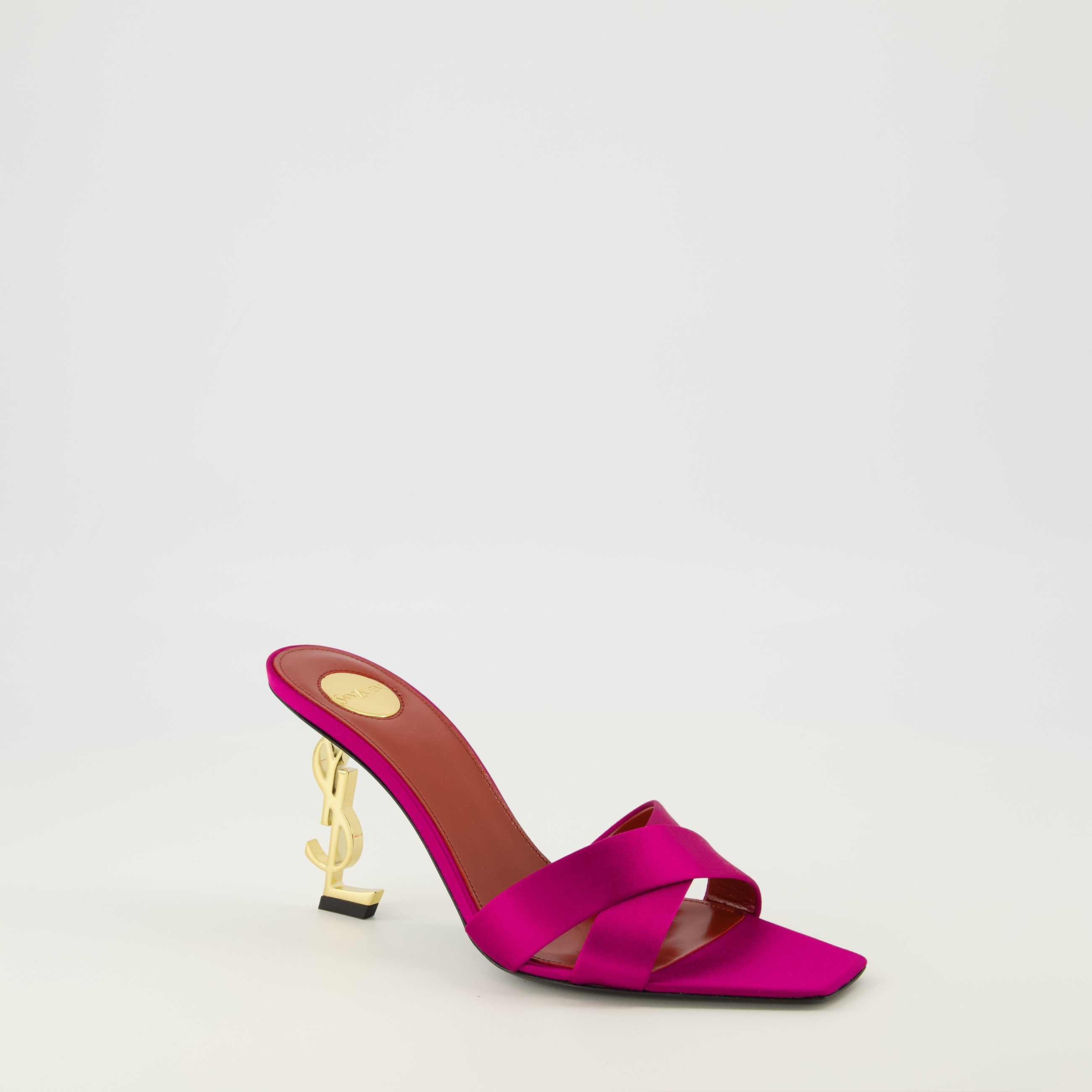 Image of Opyum Heeled Mules by Saint Laurent for Women - Season Spring-Summer 2026 - Front Right Three-Quarter View