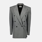 Immagine di un blazer in lana grigia di Saint Laurent per donne - Stagione Primavera-Estate 2025 - Vista frontale