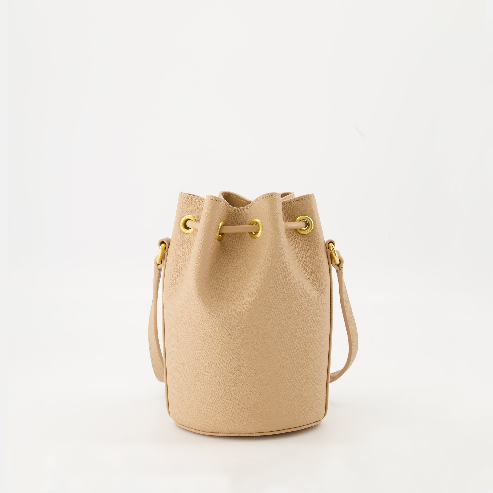 Valentino bucket bag, beige handbag, VLogo bag, grained calfskin bag, adjustable shoulder bag