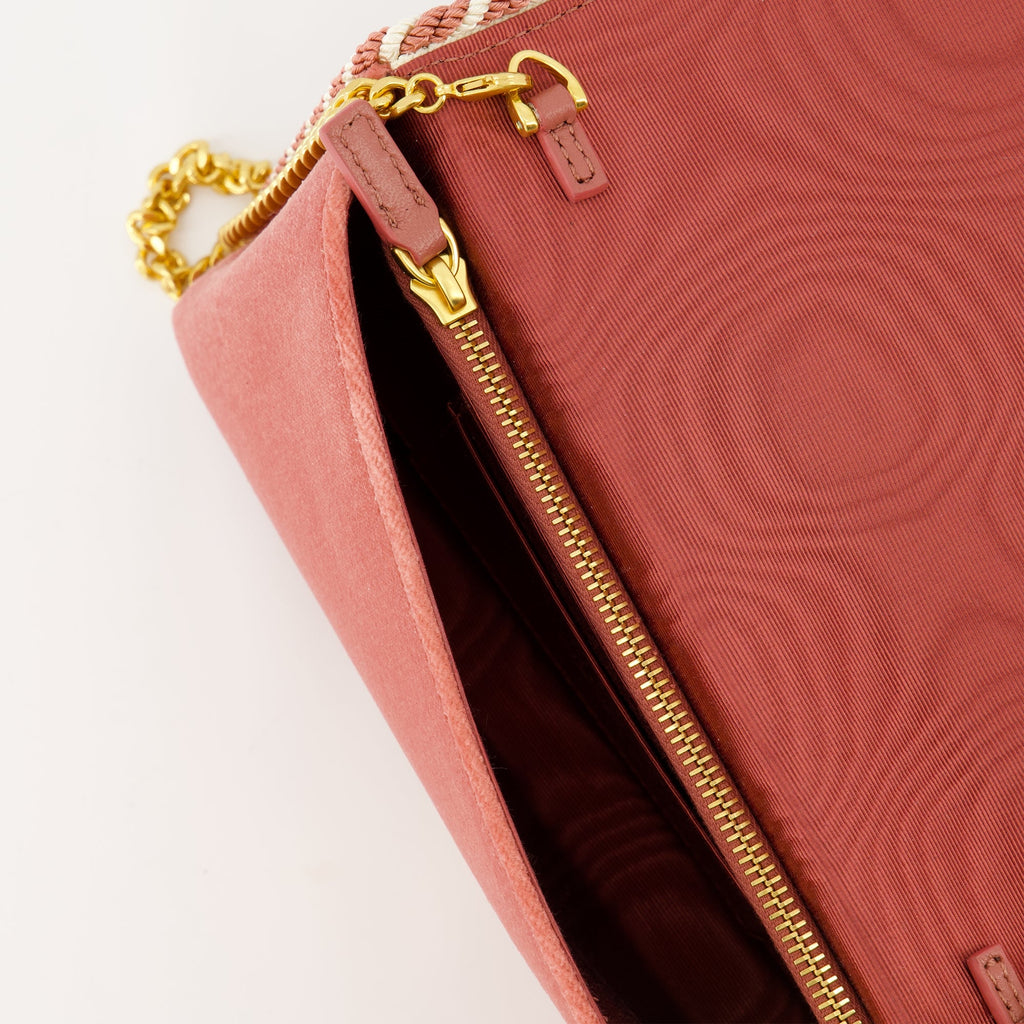 pink velvet clutch, Valentino Garavani, designer handbag, luxury accessories, Chic evening bag