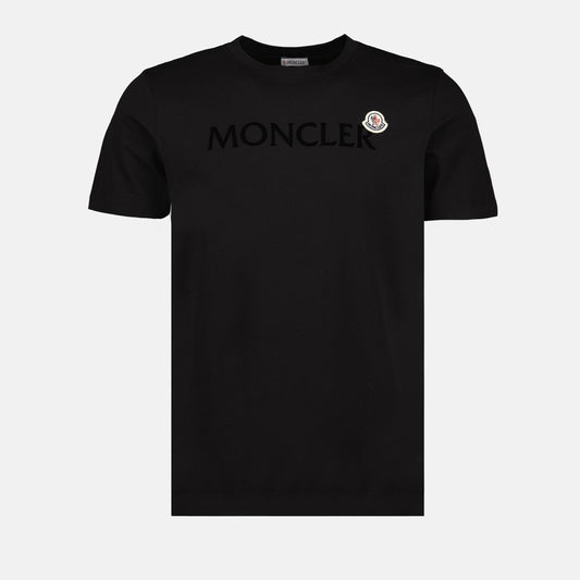 Moncler black T-shirt, Signature logo tee, Cotton T-shirt, Men's designer tee, Round neck T-shirt