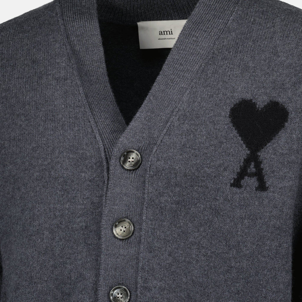 Ami de Coeur cardigan, Ami Paris, wool cardigan, dark gray cardigan, unisex sweater