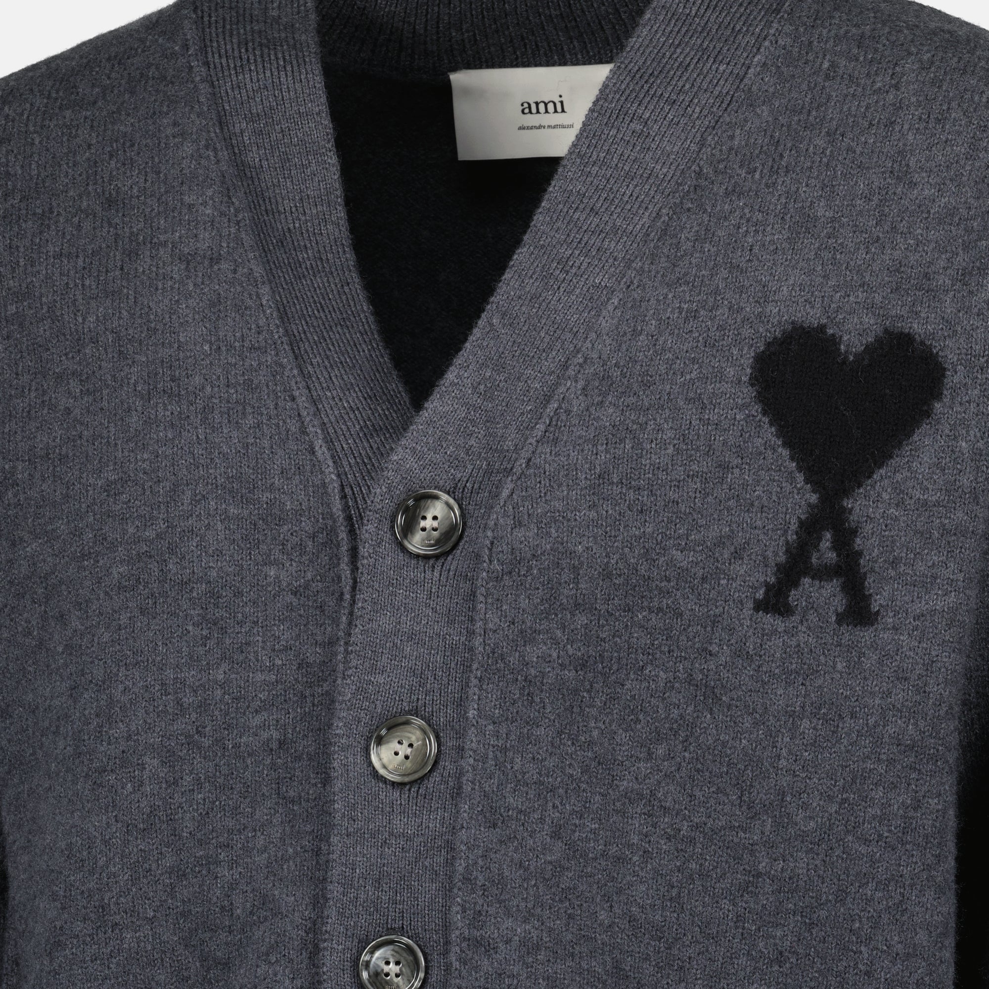 Ami de Coeur cardigan, Ami Paris, wool cardigan, dark gray cardigan, unisex sweater