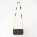 Saint Laurent phone pouch, khaki leather accessory, smooth calf leather pouch, Fall-Winter 2025 collection, detachable shoulder strap