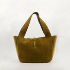 Cabas Saint Laurent, Kaki handbag, designer tote, stylish leather bag, suede shoulder bag