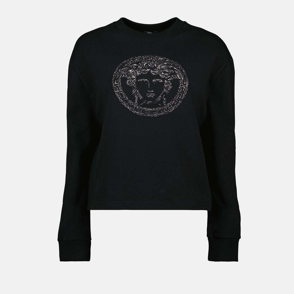Medusa sweatshirt, Versace apparel, black sweatshirt, women's fashion, statement sweatshirt