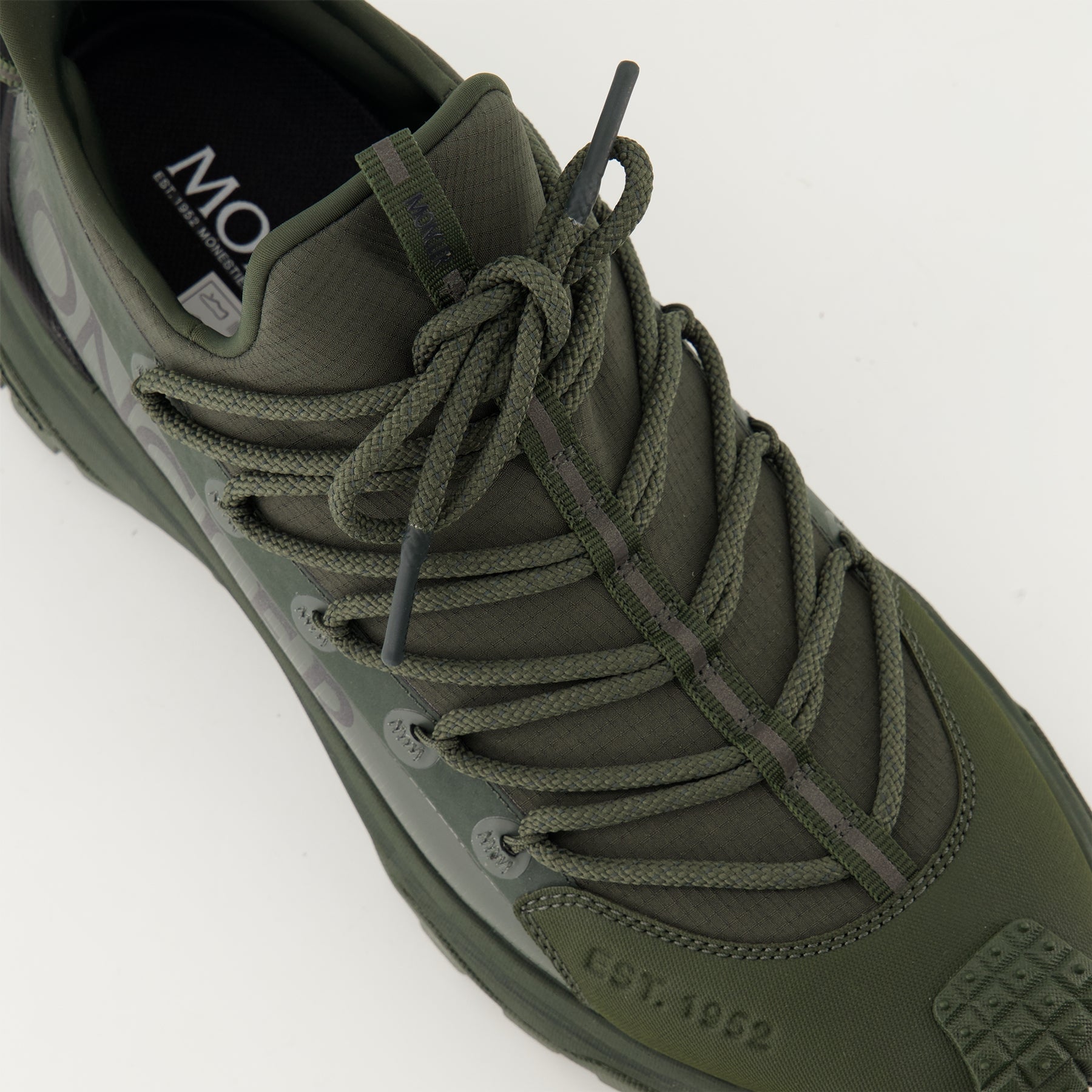 Trailgrip Lite sneakers, khaki sneakers, rubber tread sole, Moncler sneakers, luxury footwear