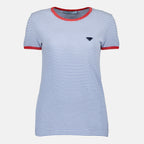 Image d'un T-shirt rayé bleu Prada - Femme par Prada pour Femme - Saison Printemps-Été 2026 - Vue de face