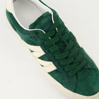 Image des baskets Monaco en velours vert de Moncler pour hommes - Saison Printemps-Été 2025 - Détail supérieur