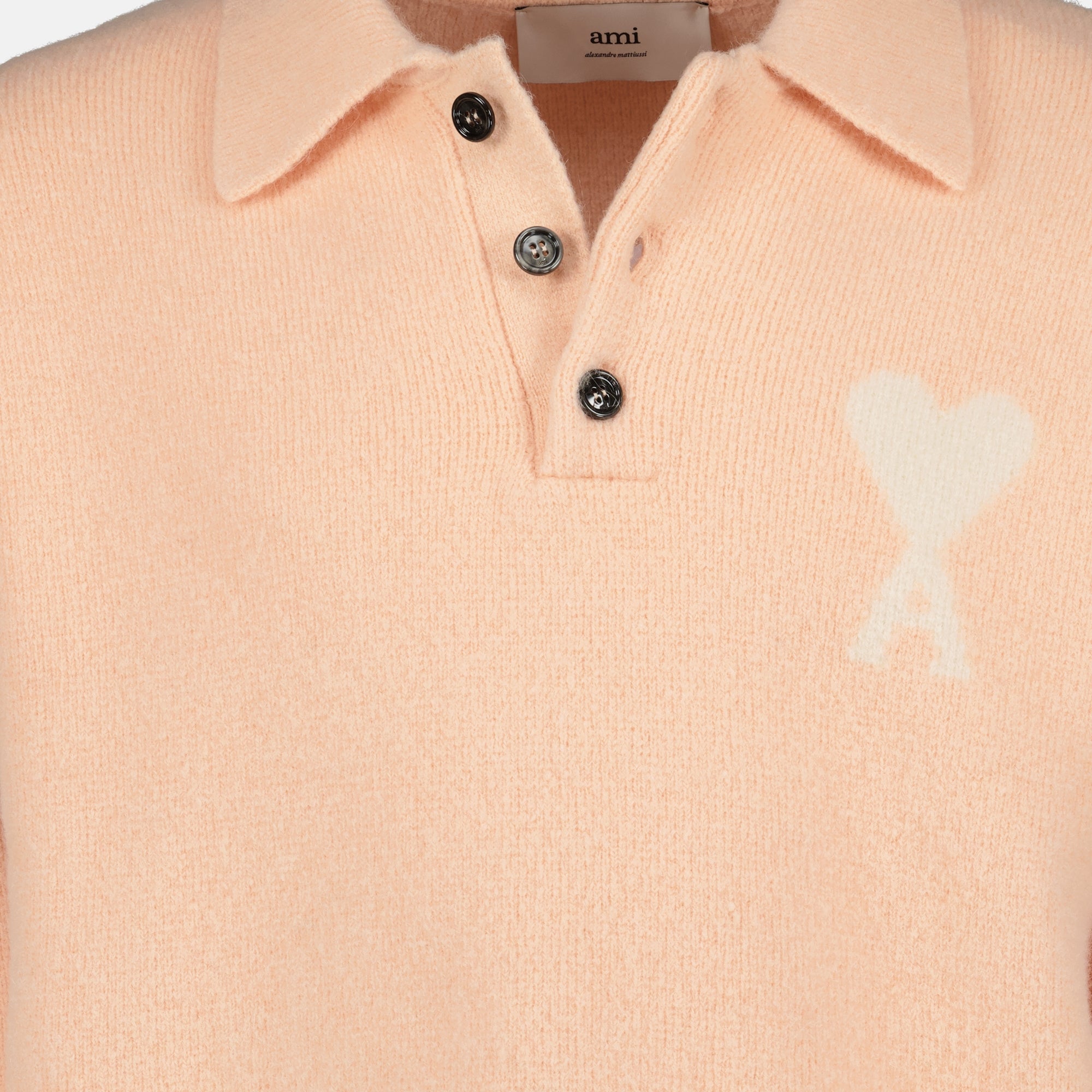 AMI PARIS polo, unisex knitwear, wool and alpaca polo, oversized polo, pale pink polo