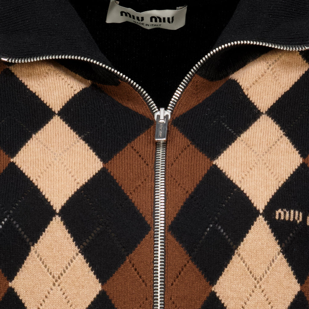 Argyle Cashmere Zip Cardigan
