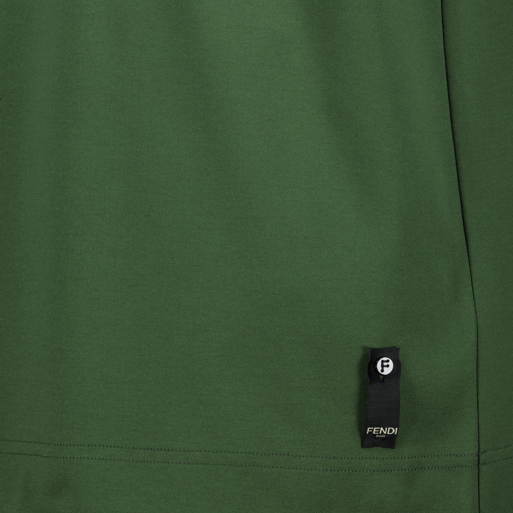 Fendi T-shirt, cotton t-shirt, khaki t-shirt, round neck t-shirt, zipper pocket t-shirt