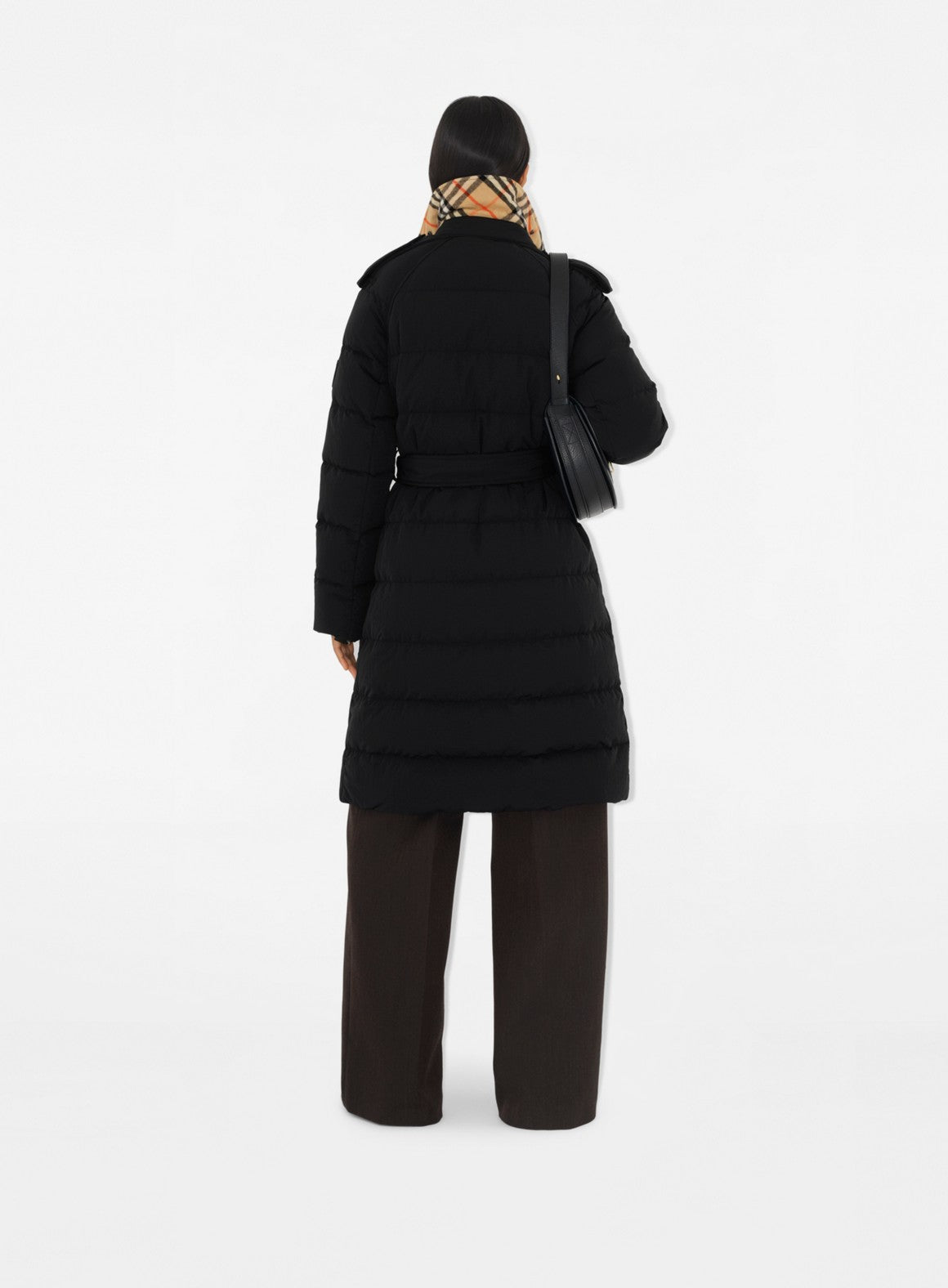 mid-length black jacket, nylon quilted jacket, Burberry Autumn-Winter 2024, polyester wool blend, long sleeve jacket