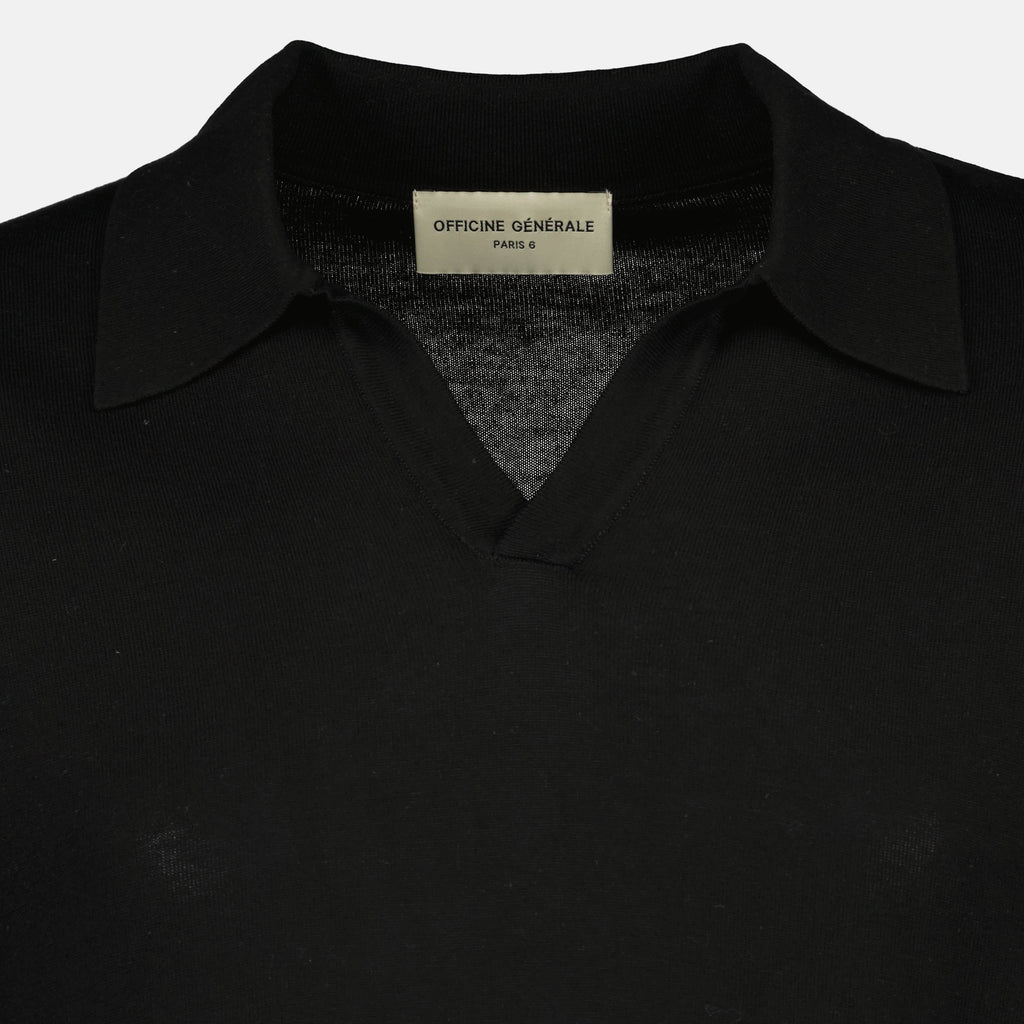 Image of Simone Black Polo by Officine Générale for Men - Season Spring-Summer 2026 - Detail View 1