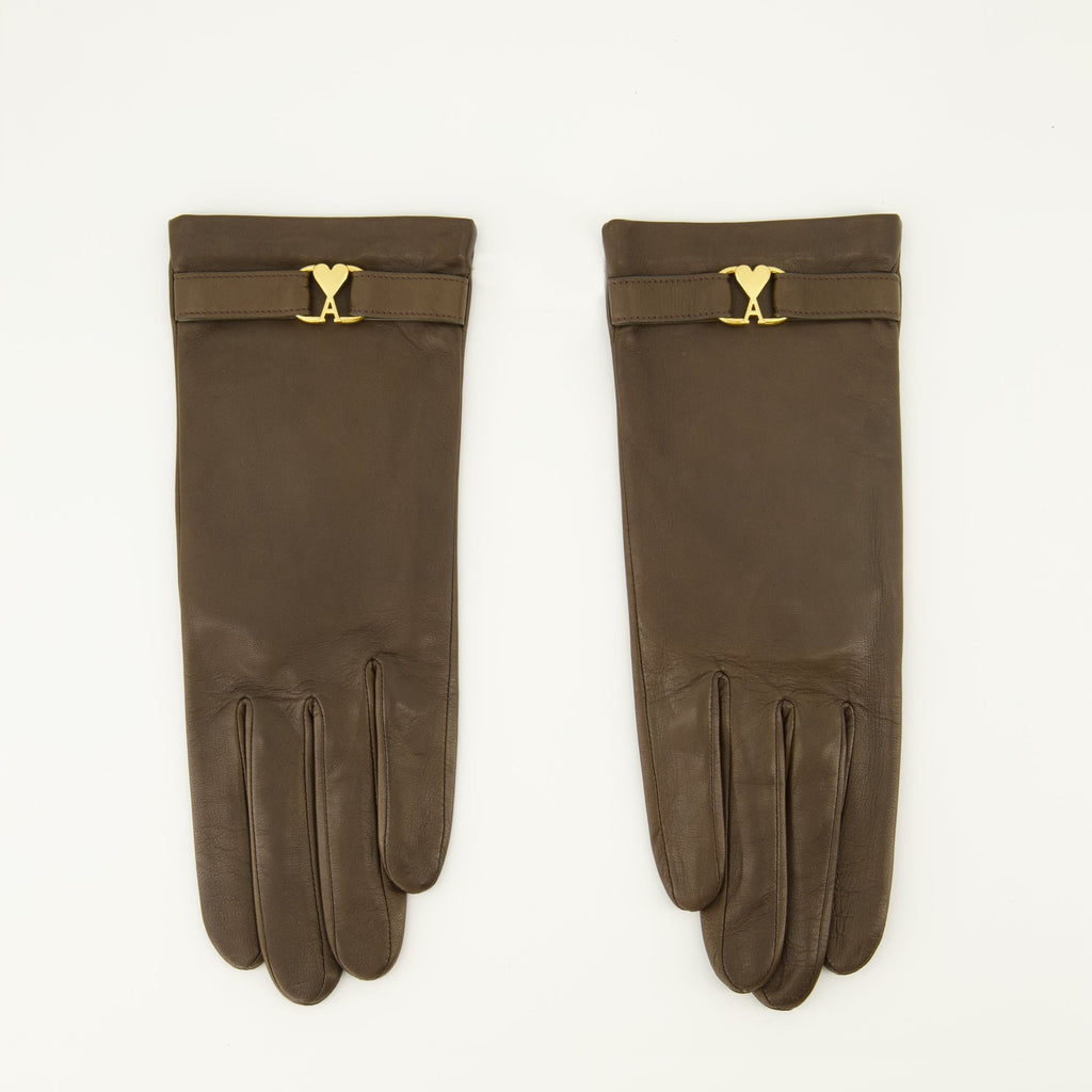 brown leather gloves, AMI Paris gloves, lambskin gloves, fashion accessories, designer gloves