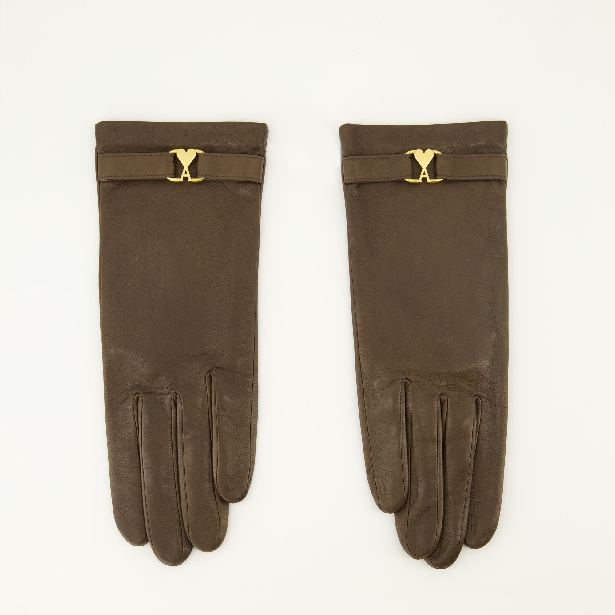 brown leather gloves, AMI Paris gloves, lambskin gloves, fashion accessories, designer gloves