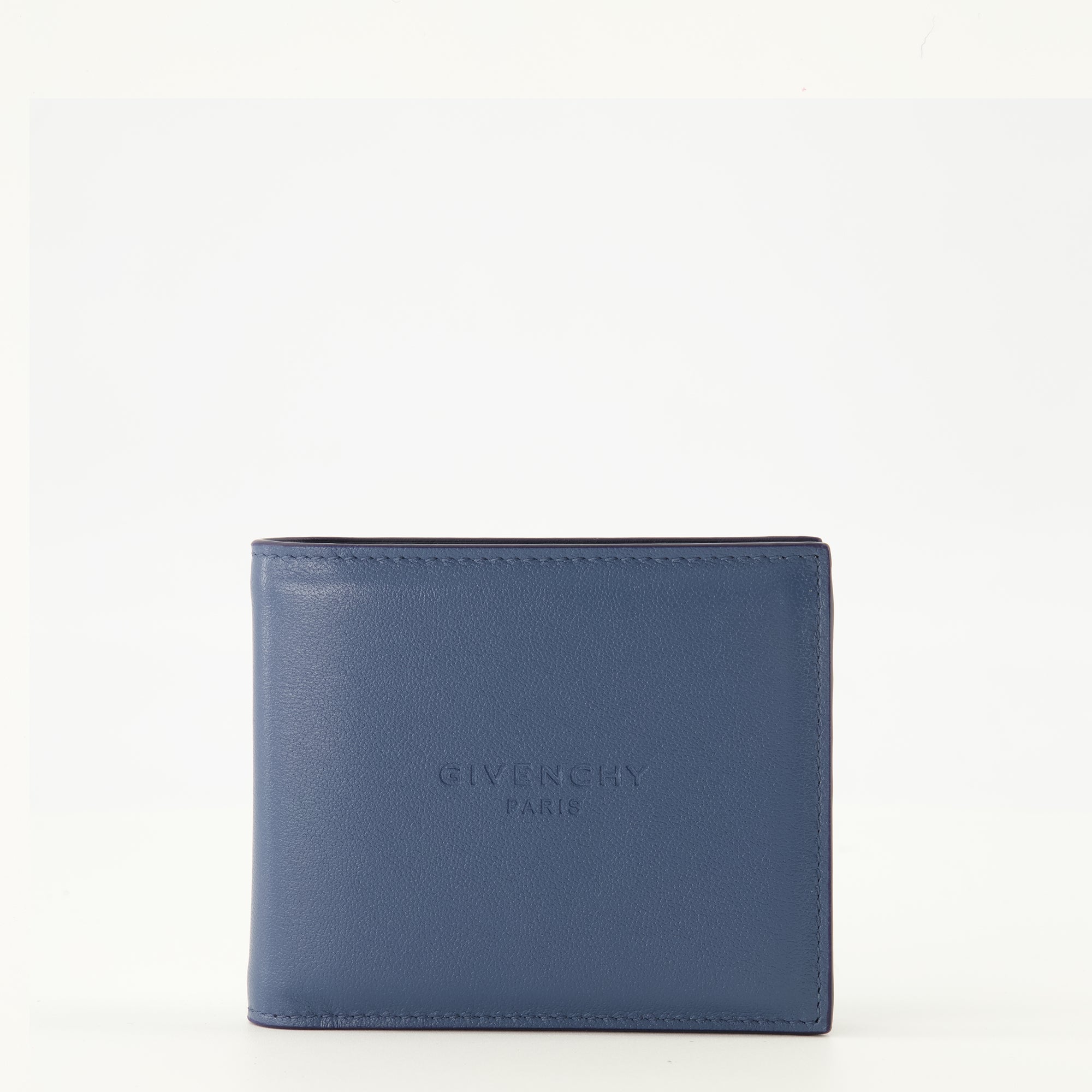 Image of Navy Blue Leather Wallet by Givenchy for Men - Season Spring-Summer 2026 - Front View