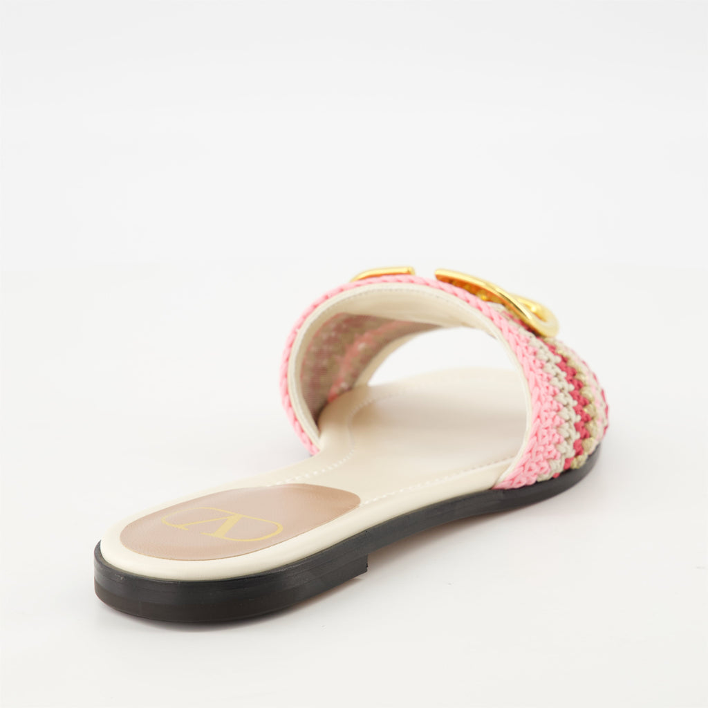 crochet sandals, pink VLogo sandals, embroidered footwear, elegant slide sandals, summer chic sandals