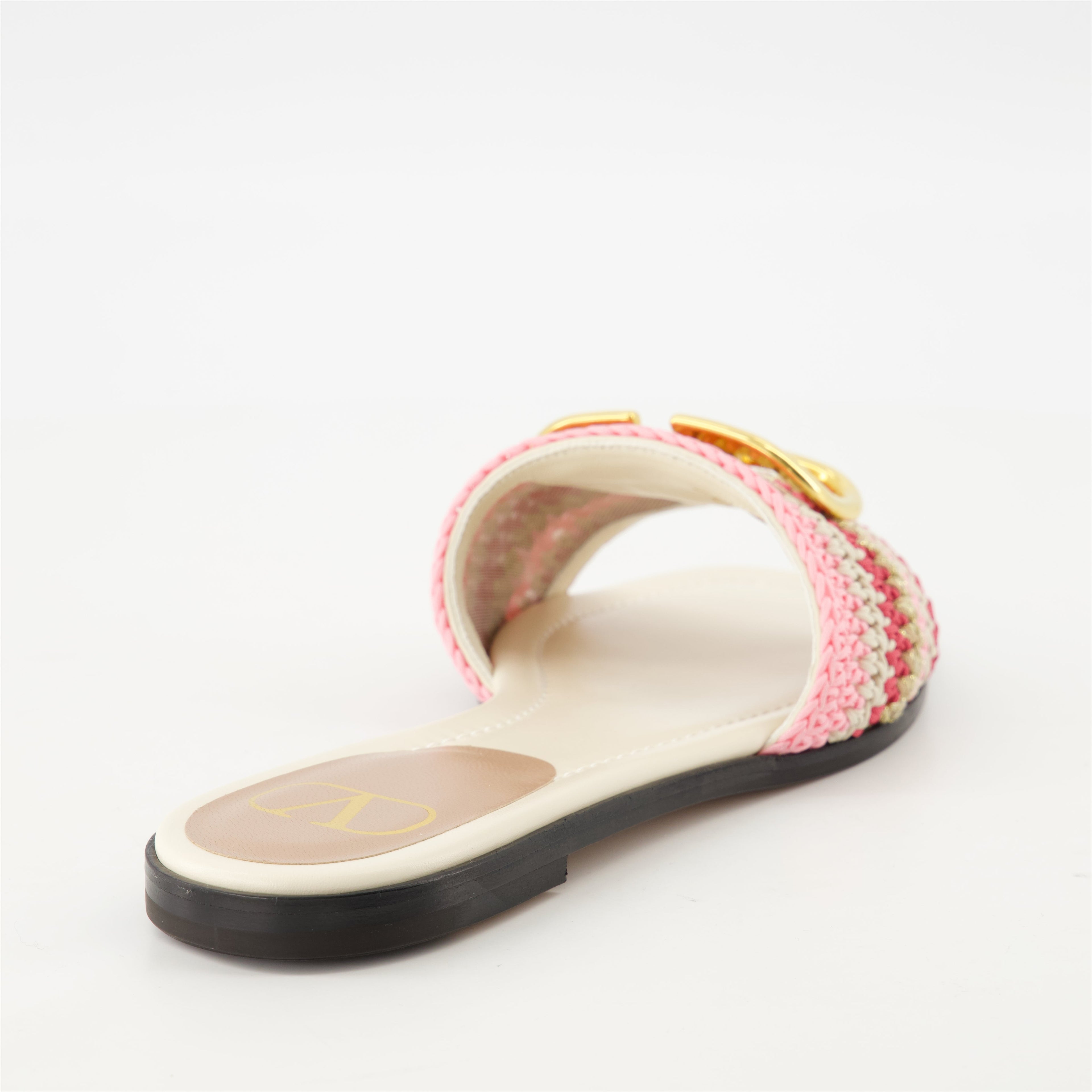 crochet sandals, pink VLogo sandals, embroidered footwear, elegant slide sandals, summer chic sandals