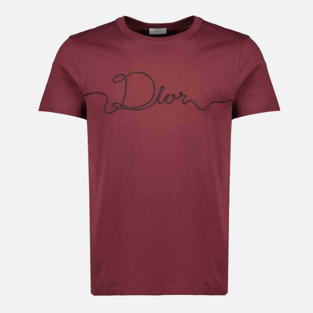 Image of Dior Ribbon Bordeaux T-Shirt by Dior for Men - Season Spring-Summer 2026 - Front View