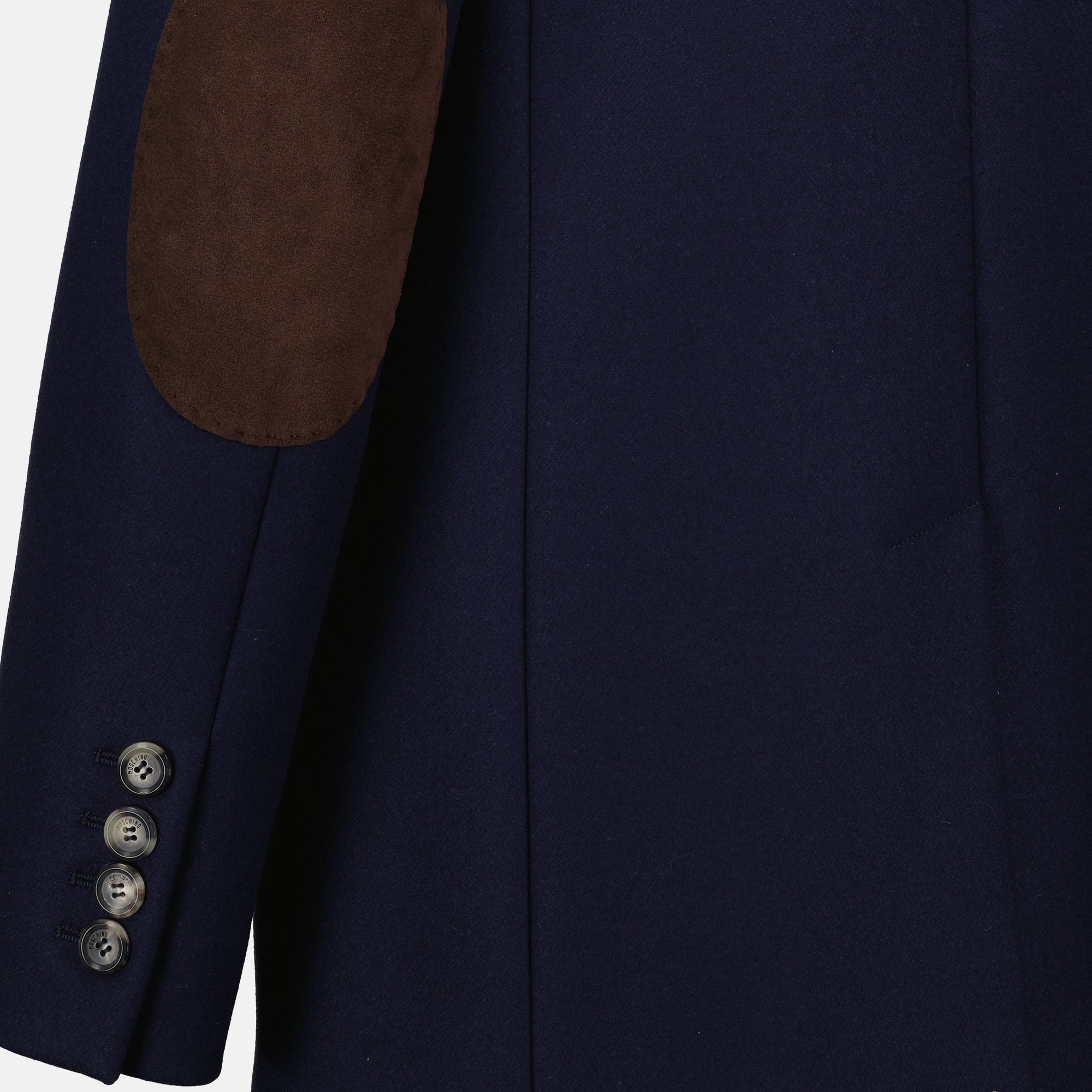 Moschino blazer, navy wool blazer, women's blazer, tailored fit, suede detailing