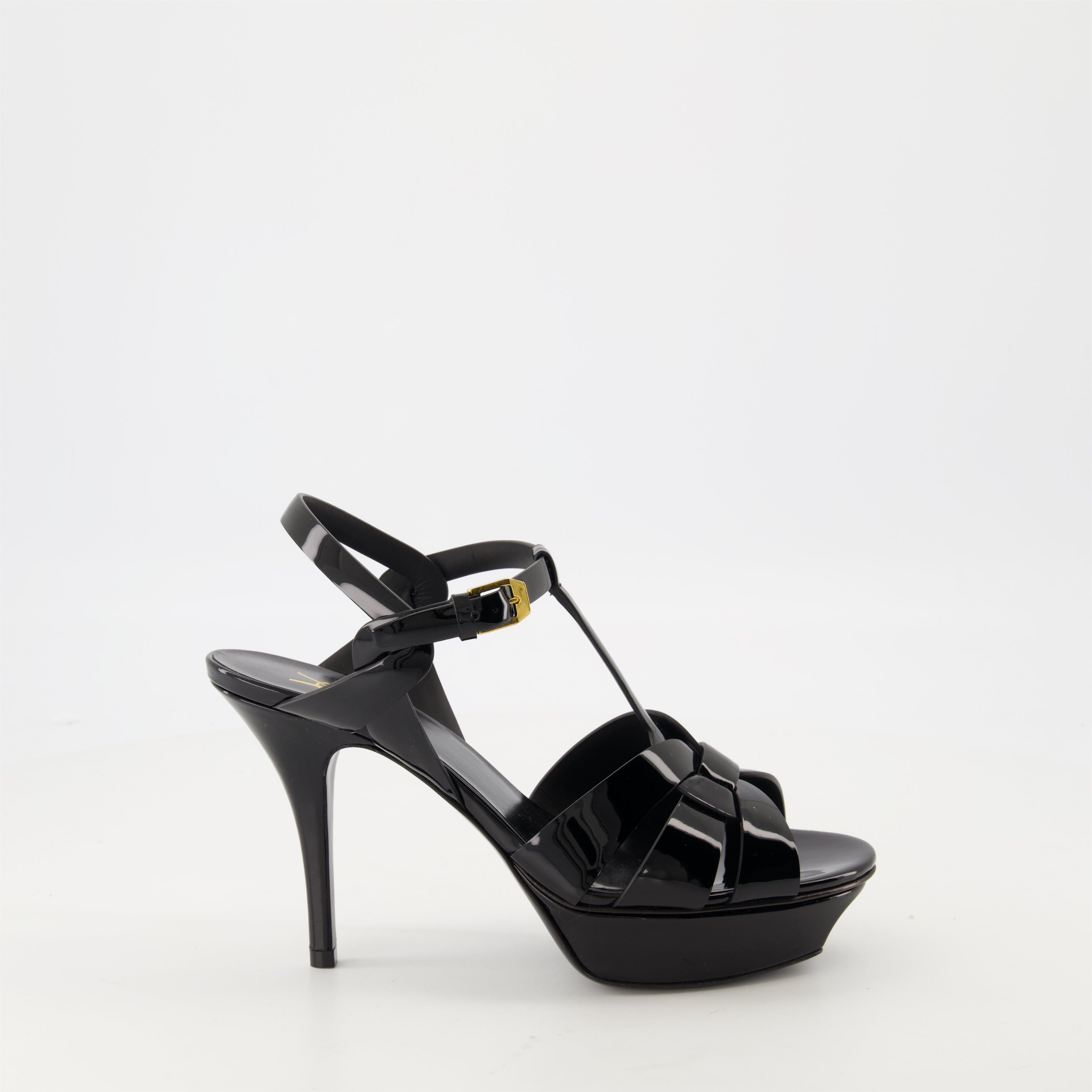 Saint Laurent heels, Tribute heels, black patent leather shoes, elegant footwear, designer shoes