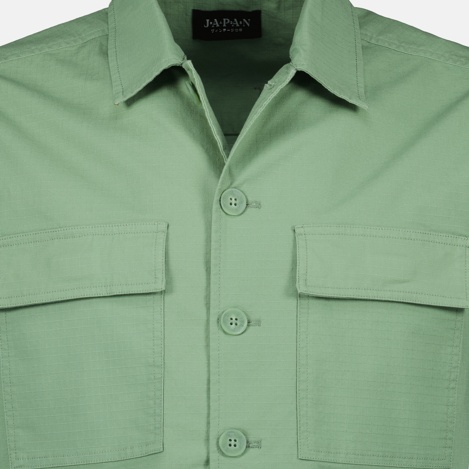 green shirt, cotton shirt, classic collar, short sleeves, Spring-Summer 2025
