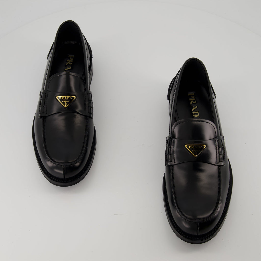 Prada moccasins, brushed leather footwear, slip-on shoes, men's luxury shoes, round toe moccasins