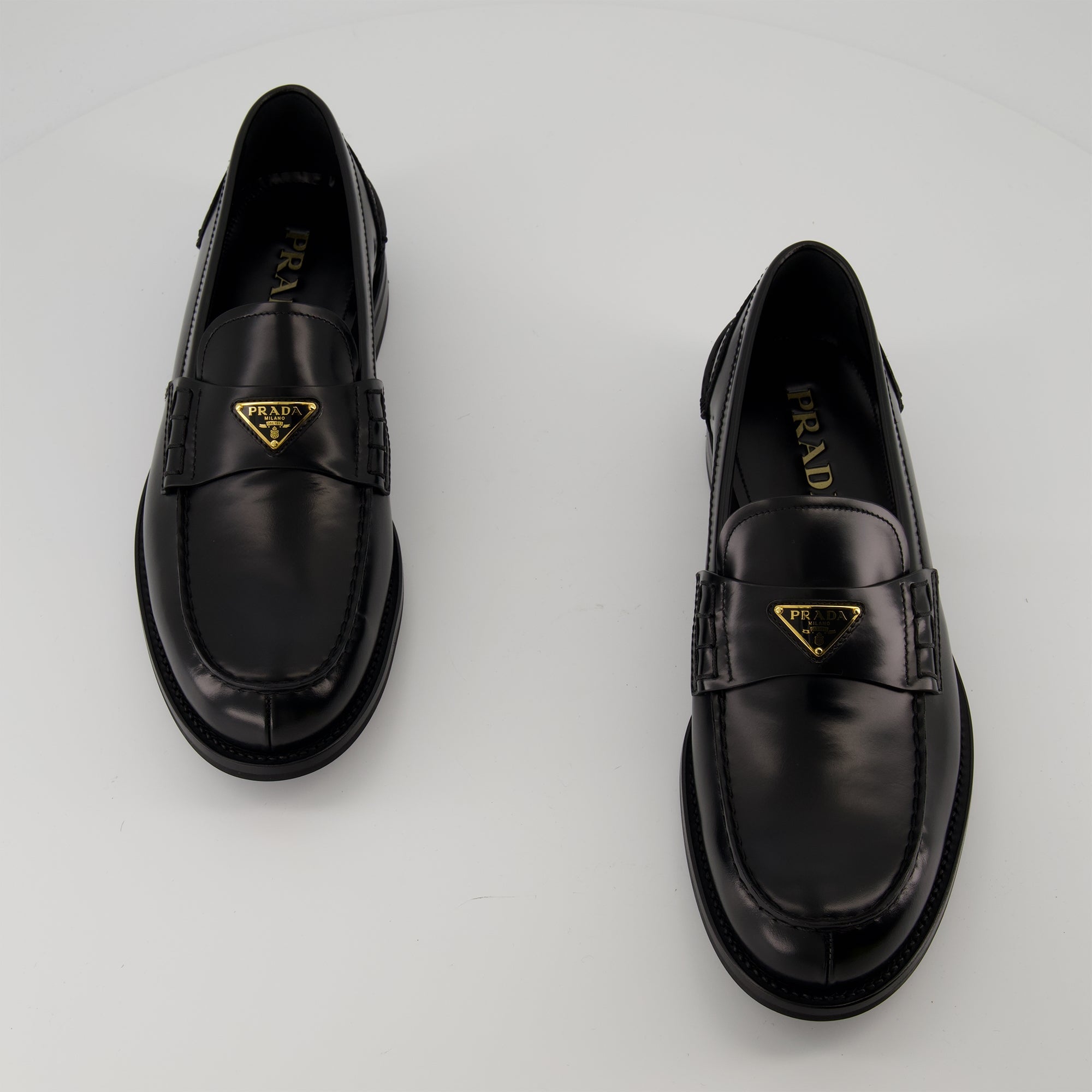Prada moccasins, brushed leather footwear, slip-on shoes, men's luxury shoes, round toe moccasins