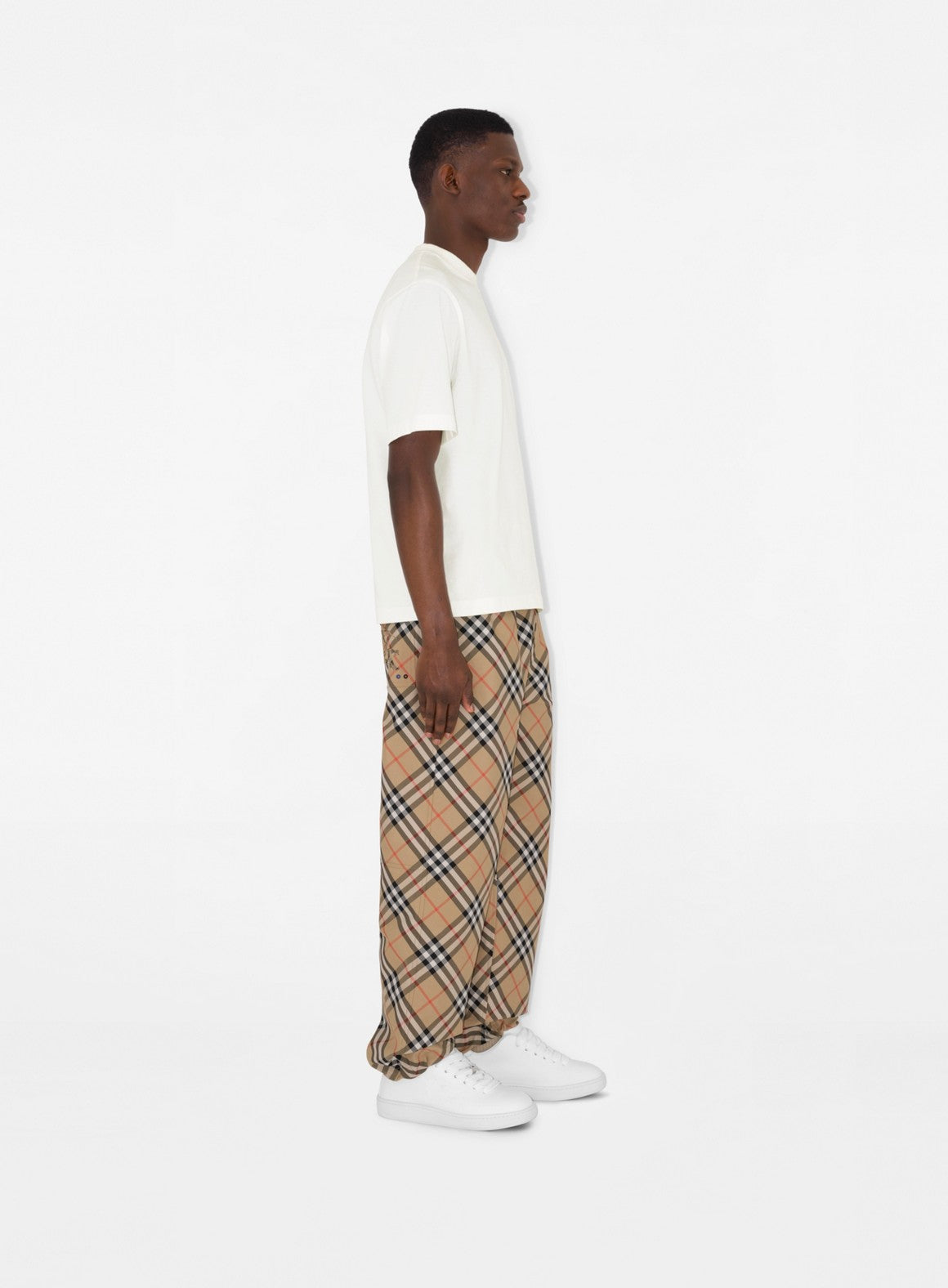 Burberry trousers, classic beige checkered, luxury menswear, high-end trousers, designer fashion