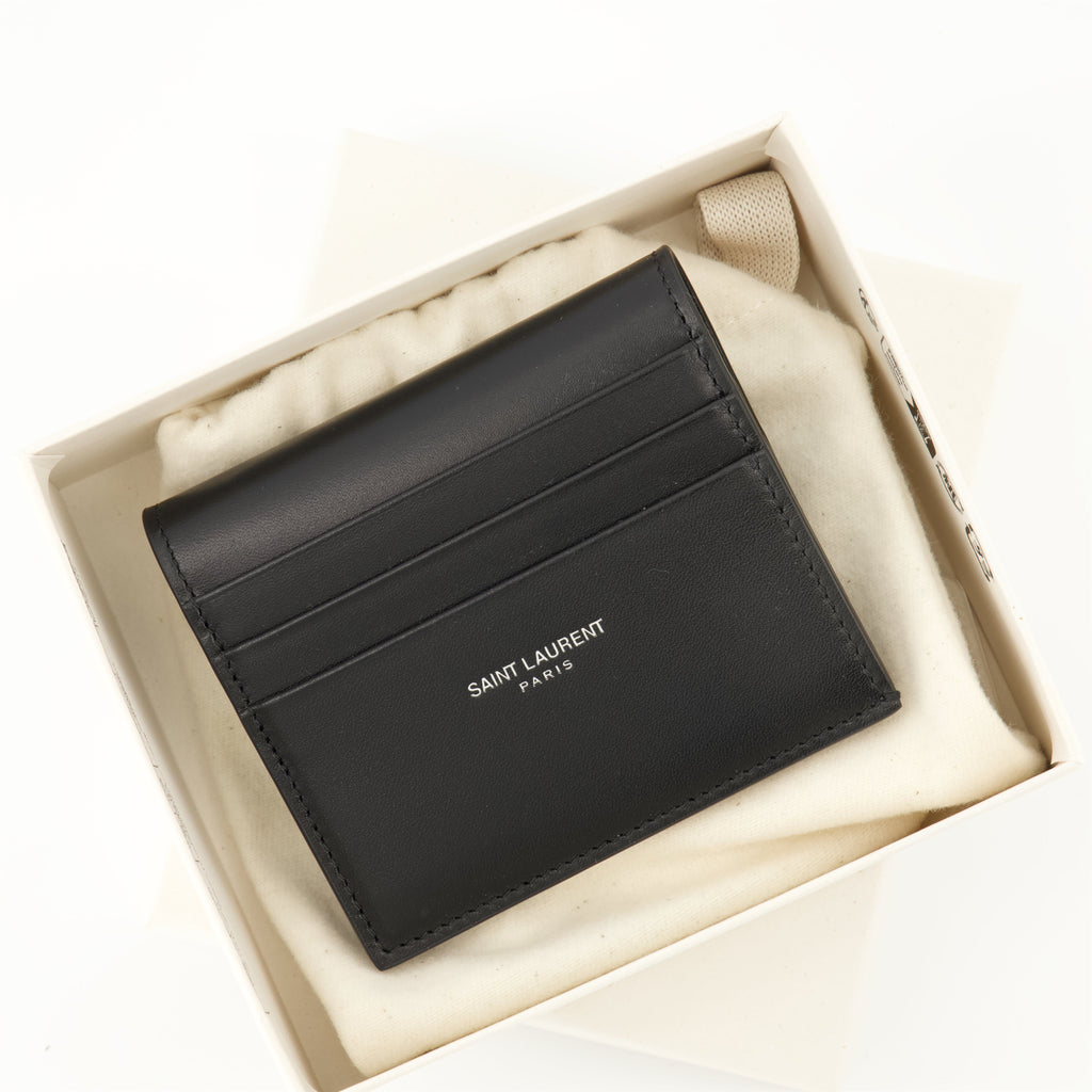 leather card holder, Saint Laurent accessories, card holder, smooth leather wallet, stylish card case