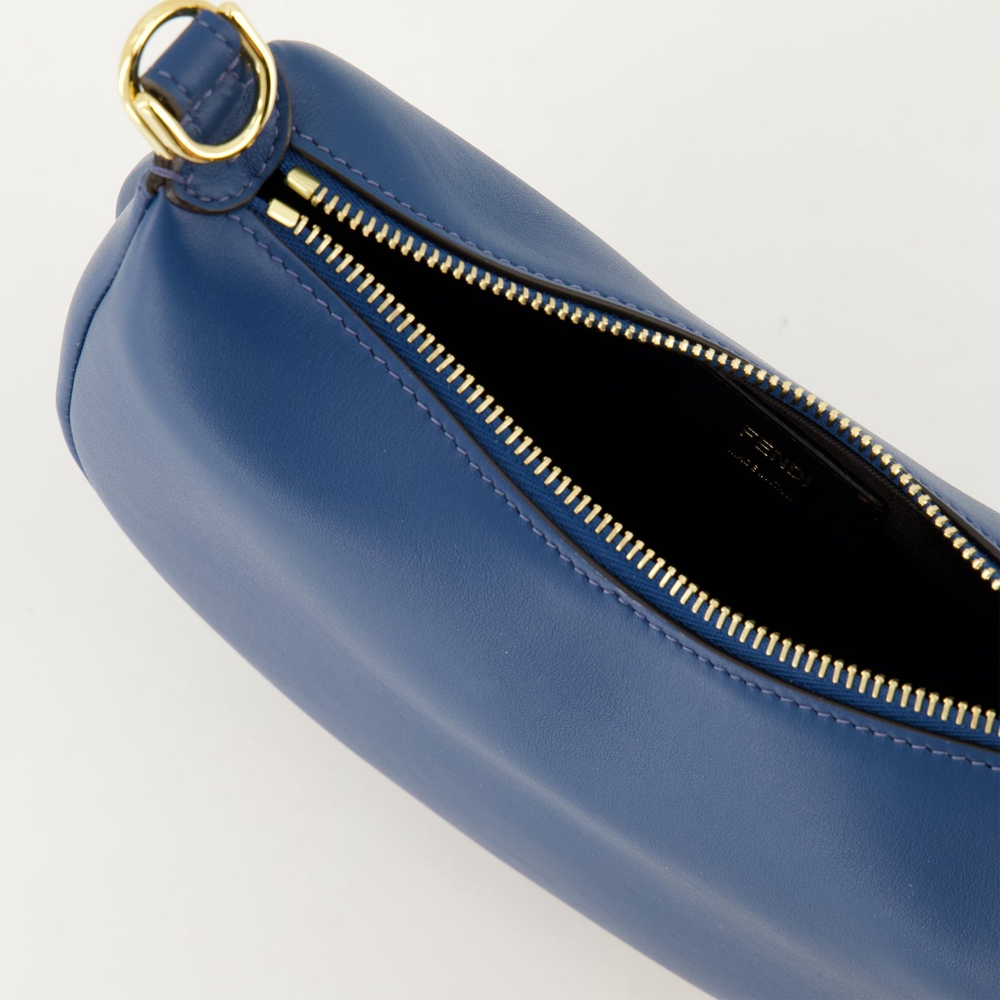 mini Fendigraphy bag, blue leather handbag, adjustable strap bag, elegant accessories, Fendi 2024 collection