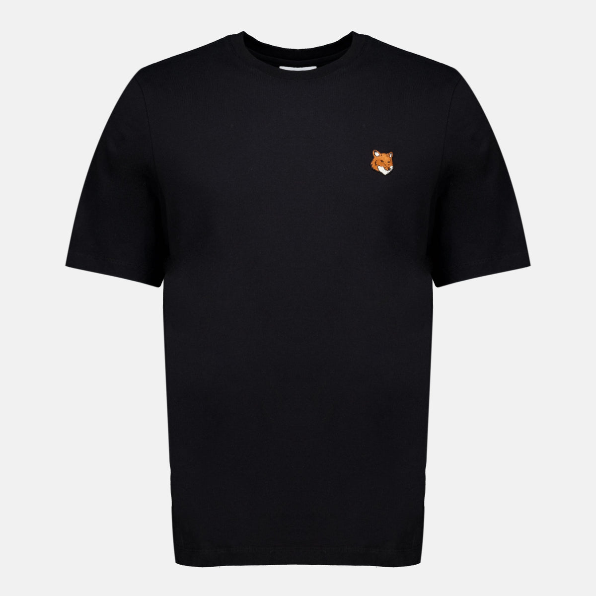 Camiseta negra de algodón con zorro bordado