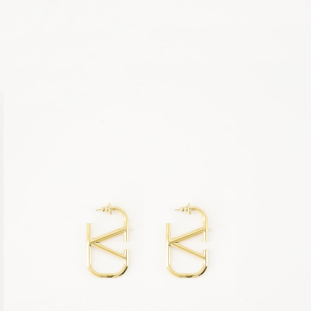 VLogo Earrings, Valentino Garavani, gold earrings, butterfly clasp, metal accessories