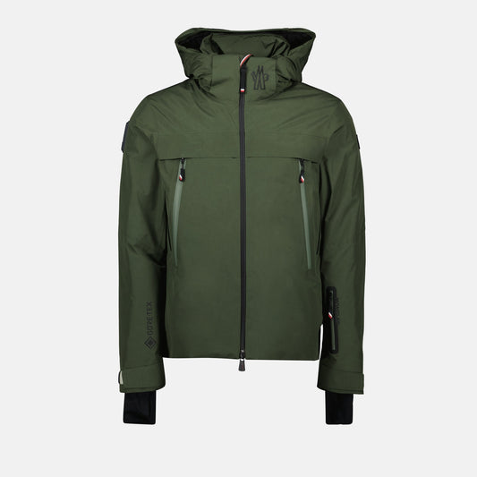 Balmhorn jacket, green nylon jacket, Moncler outerwear, tricolor details, adjustable hood