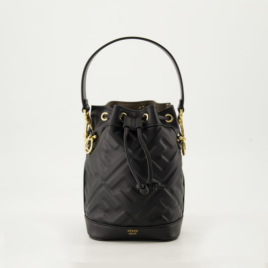 Mon Trésor, Mini Black Bucket Bag, Fendi FF, Leather Bag, Adjustable Strap