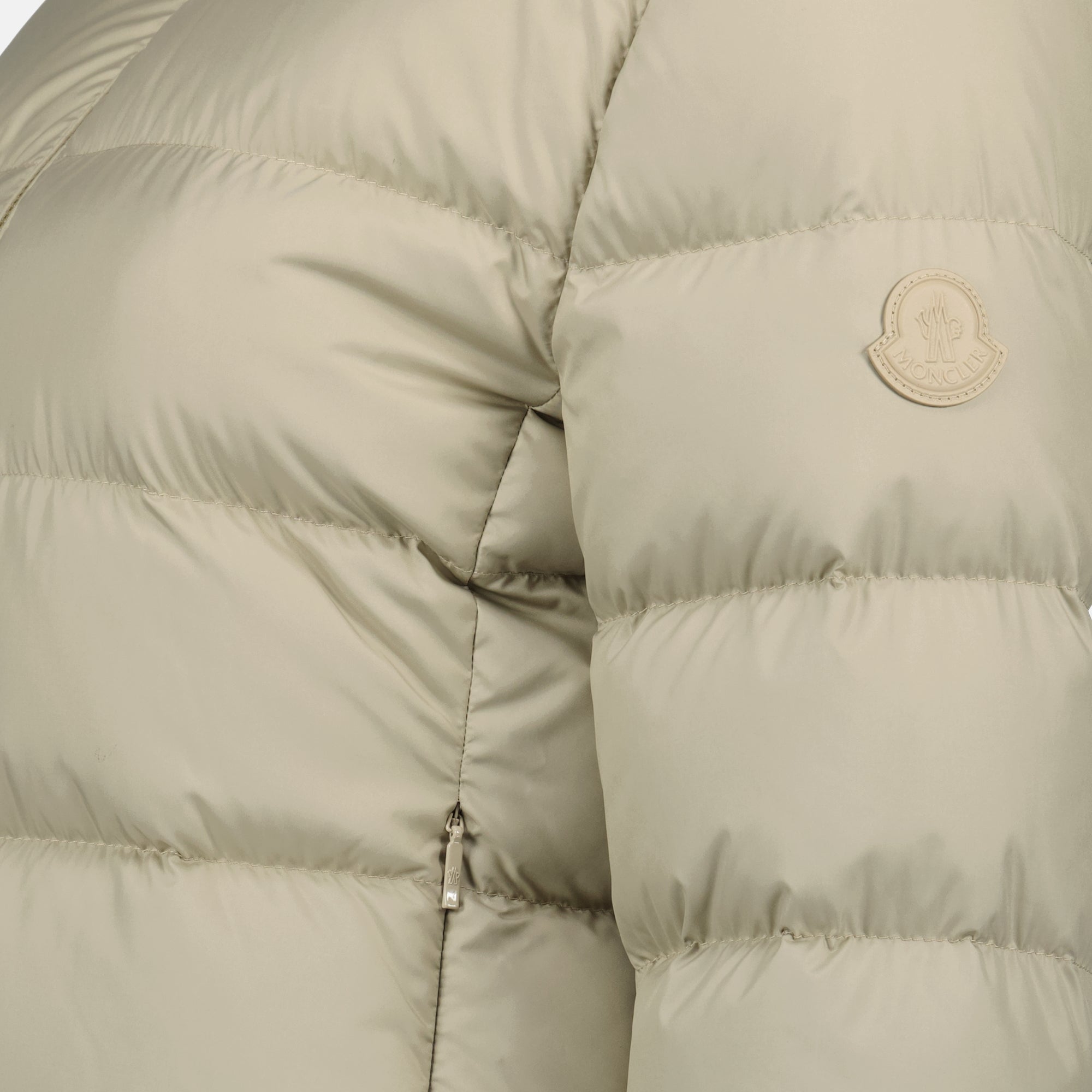 Moncler jacket, beige down jacket, Autumn-Winter collection, women's outerwear, cozy wool blend