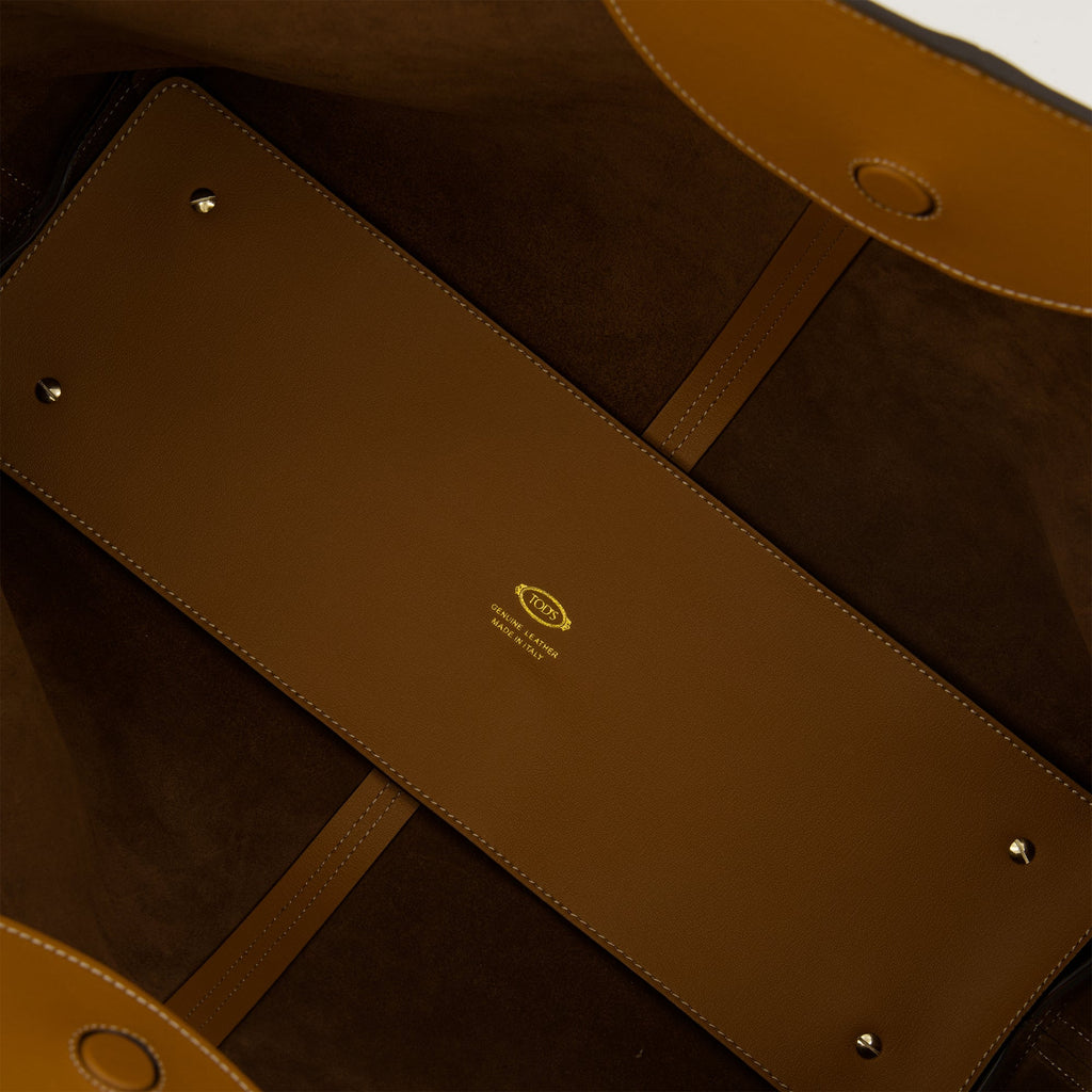 Tod's shopping bag, marron leather bag, calfskin handbag, magnetic closure bag, women's accessories