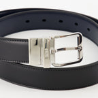 reversible leather belt, Dior belt, luxury accessory, black and navy belt, smooth leather belt