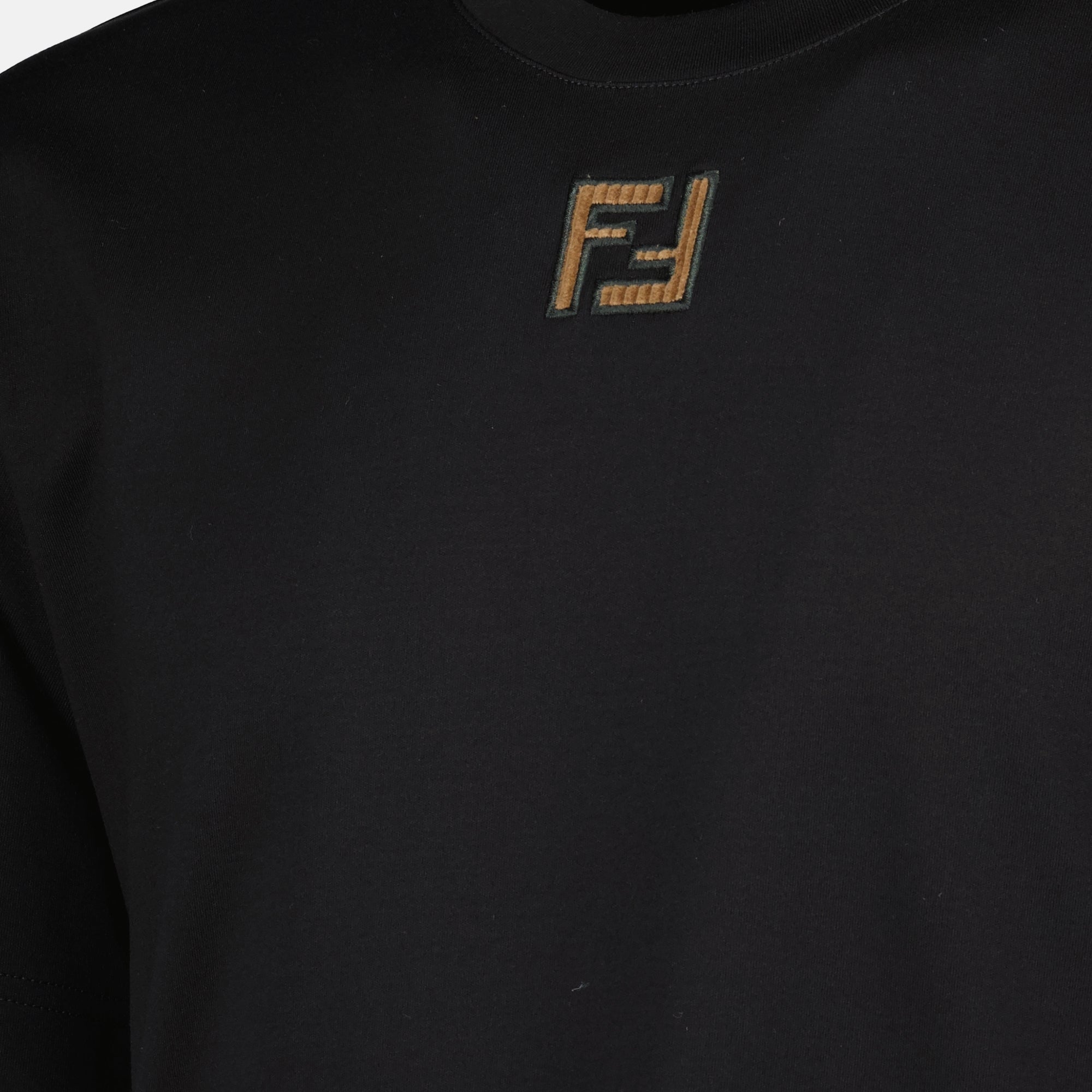Image of Black Cotton T-Shirt by Fendi for Men - Season Spring-Summer 2026 - Detail View 1