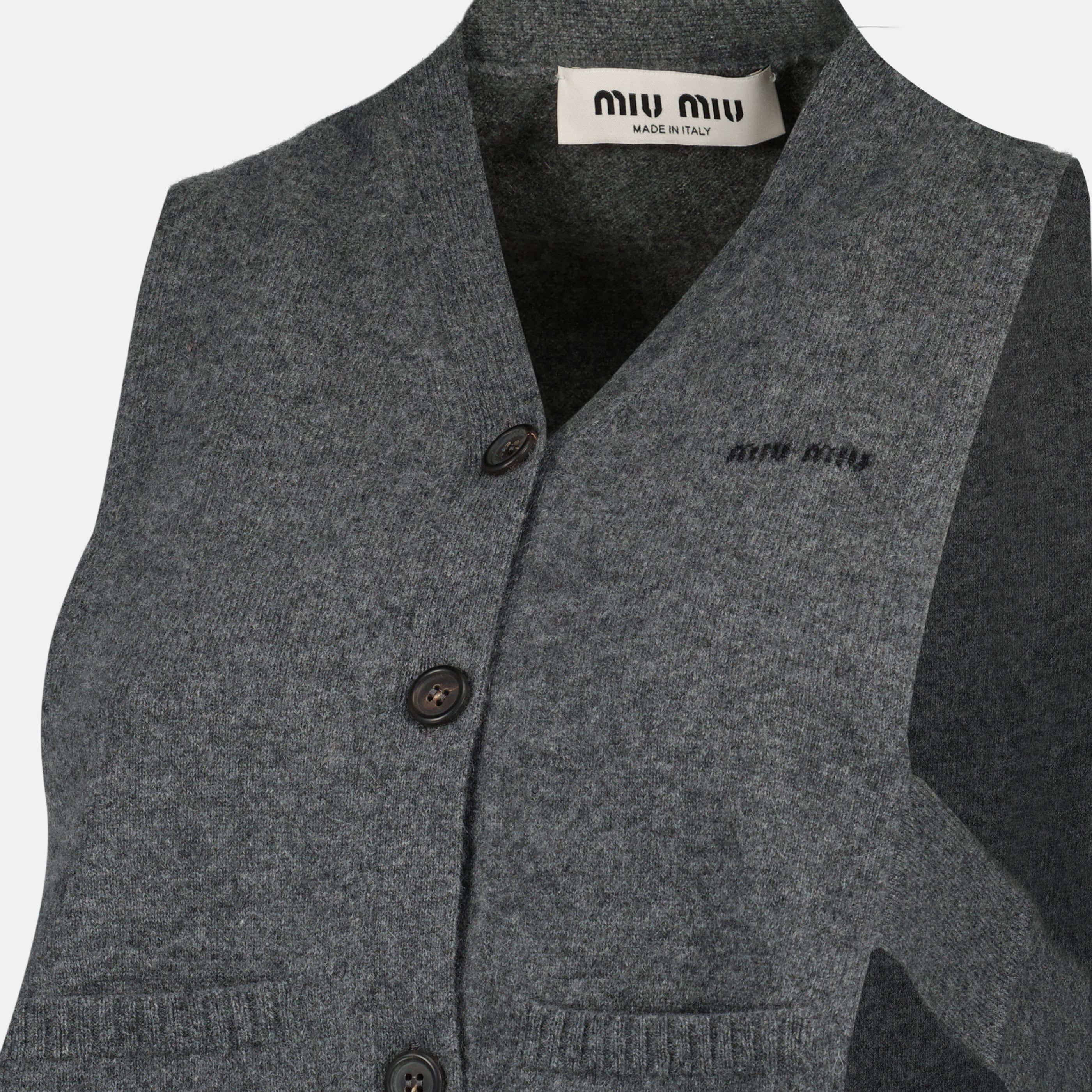 Grey Wool Sleeveless Cardigan - Miu Miu - Women | WE IN STYLE