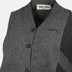 Image of Grey Wool Sleeveless Cardigan by Miu Miu for Women - Season Spring-Summer 2026 - Detail View 1