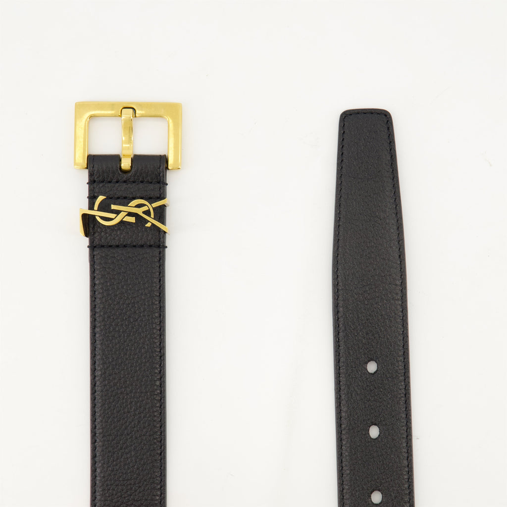 Cassandre belt, leather belt, adjustable belt, Saint Laurent accessory, grained leather belt