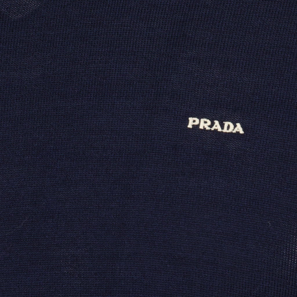 Image of Fine Wool Navy Sweater by Prada for Men - Season Spring-Summer 2026 - Detail View 2