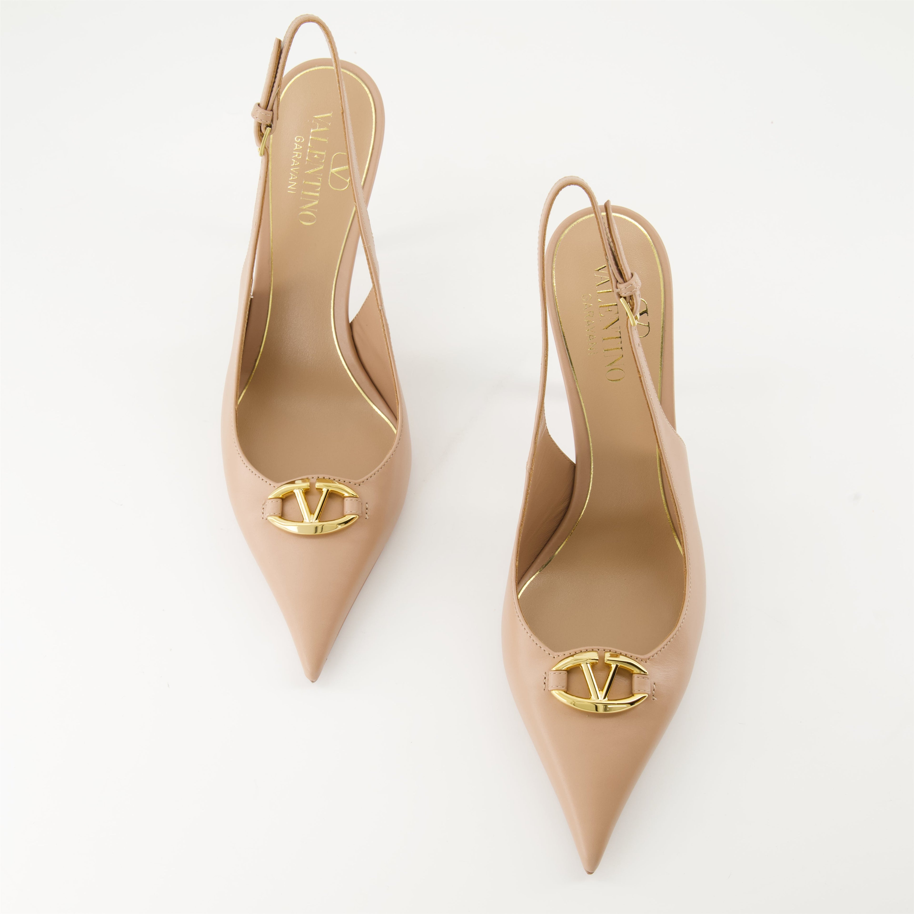 Valentino Garavani, VLogo pumps, powder pink leather pumps, luxury ankle footwear, designer shoes