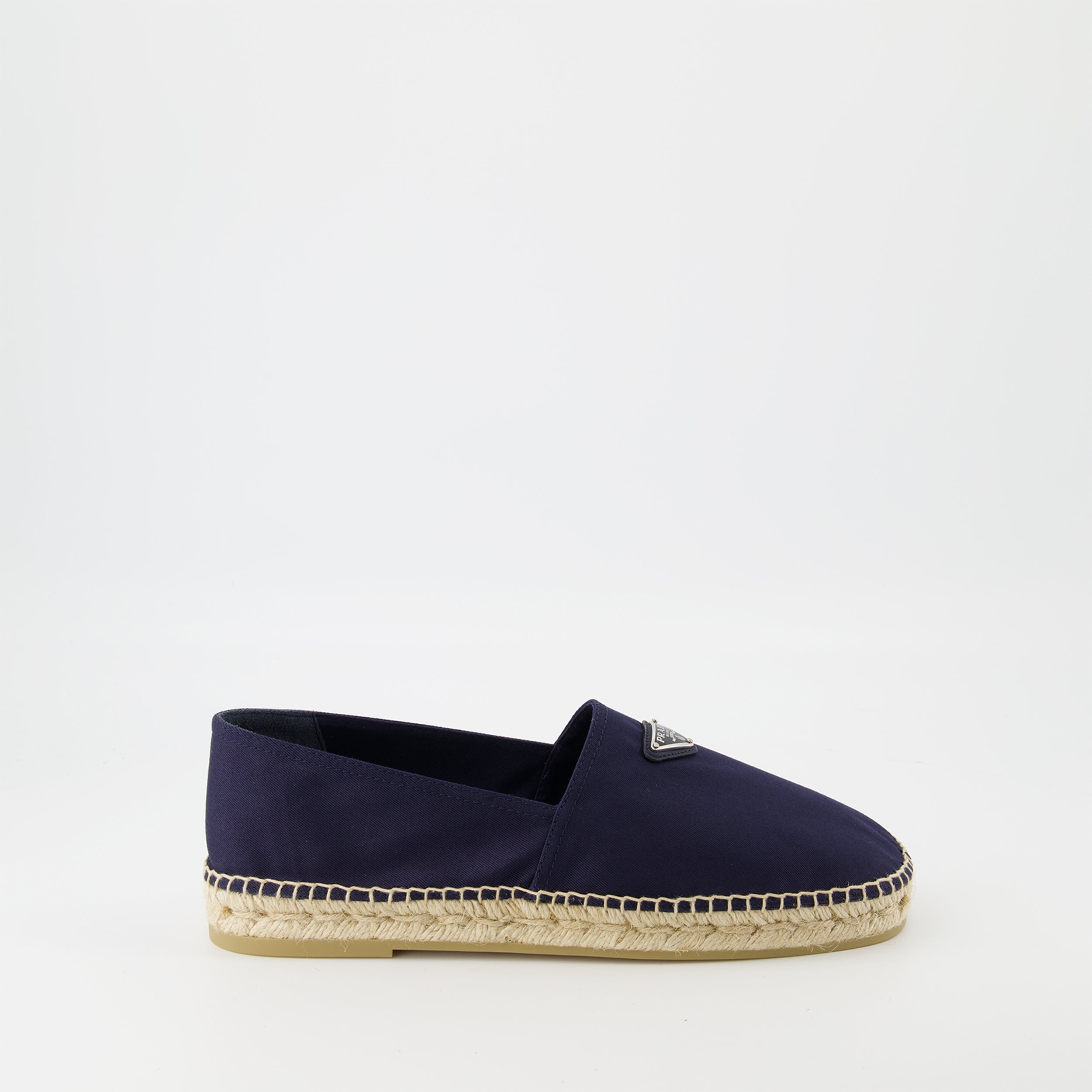 Prada espadrilles, navy cotton shoes, raffia sole, luxury footwear, spring summer collection