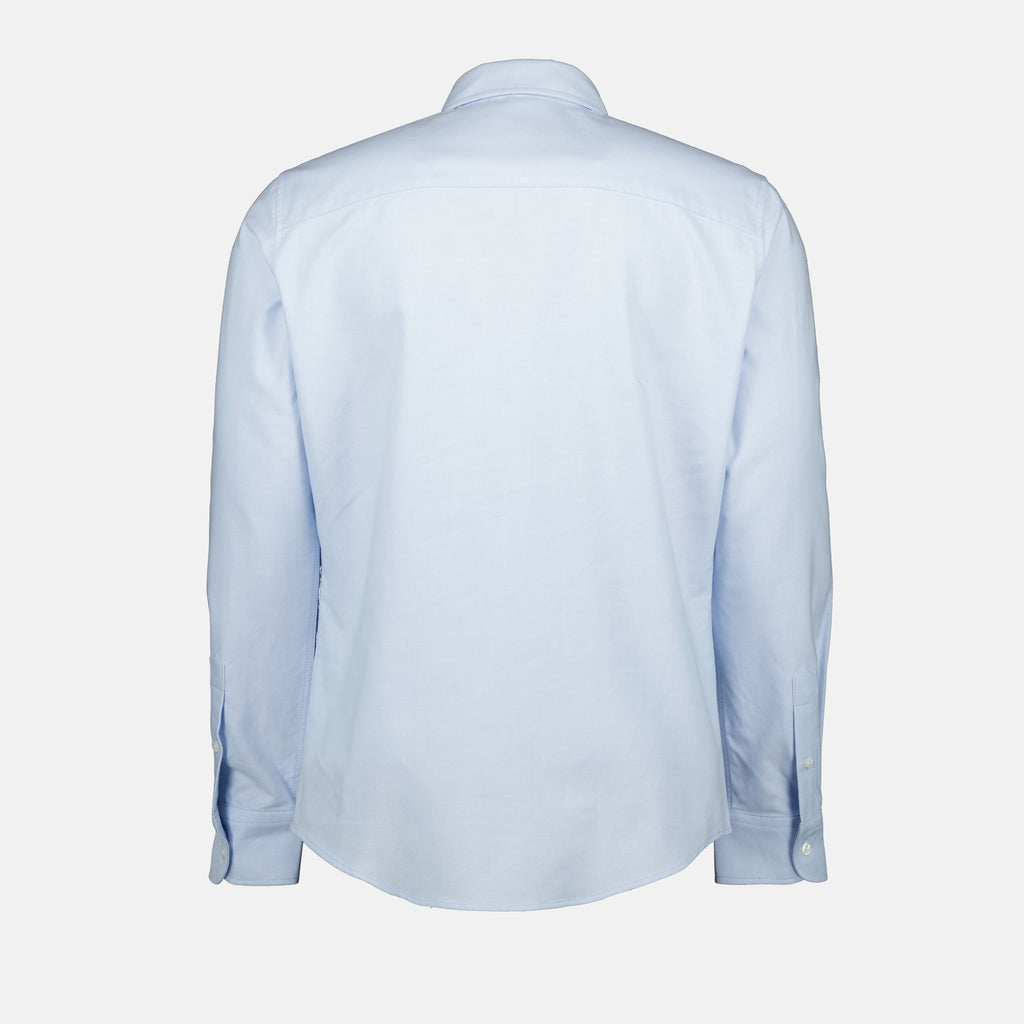 light blue cotton shirt, AMI Paris, unisex shirt, classic collar shirt, embroidered logo shirt