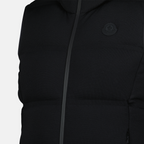 black sleeveless jacket, Moncler, contemporary design, women's outerwear, nylon jacket