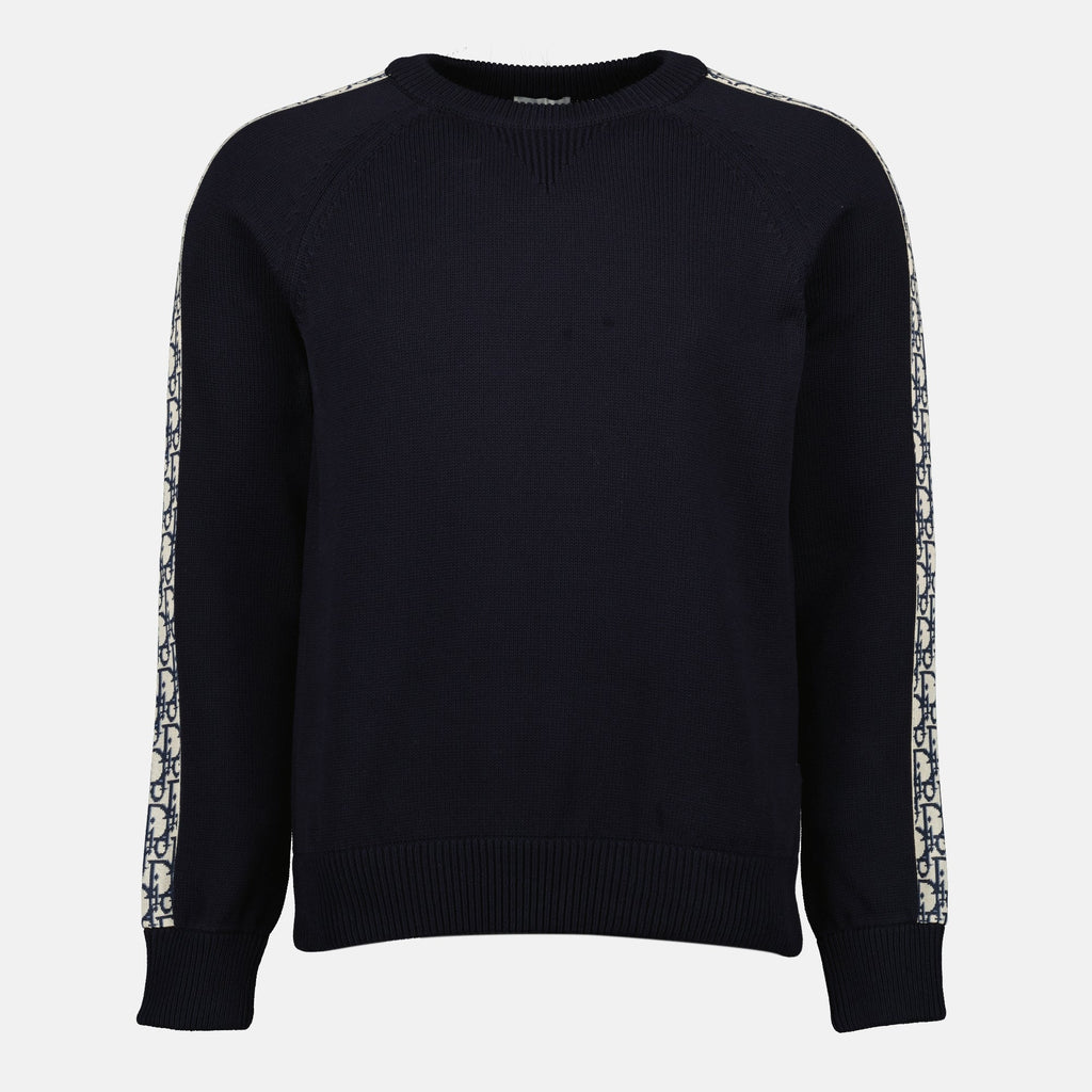 Immagine del maglione Dior Oblique blu navy di Dior per uomini - Stagione Primavera-Estate 2026 - Vista frontale